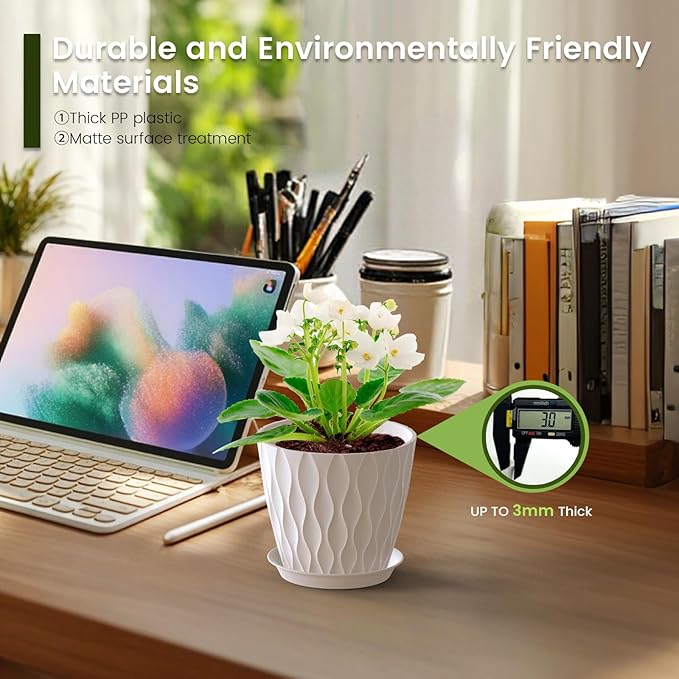 Meowell 5 inch Plant Pots for Indoor Outdoor Plants, 6 Pack Thick Nursery Pots - Image 4