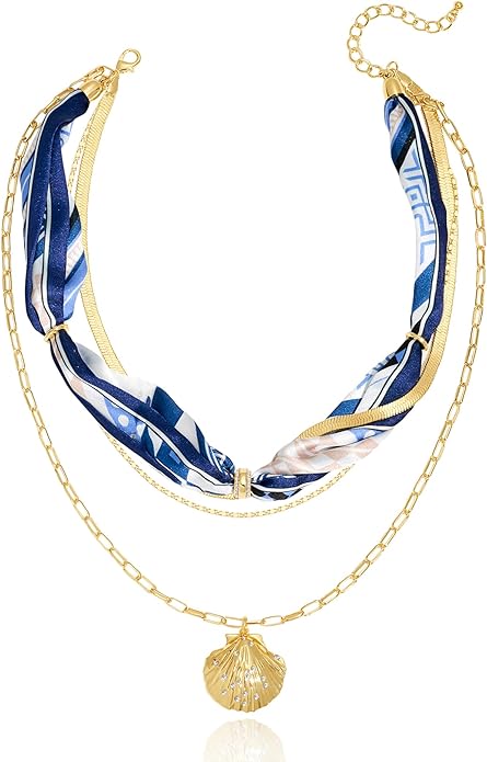 LILIE&WHITE Gold Charms Necklace for Women Bandana Necklace with Colorful Charms Necklaces Beach Jewelry Gift
