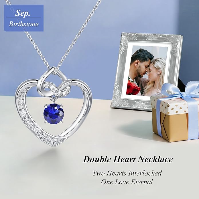 Heart Birthstone Necklaces Gifts for Women Wife, Jewelry for Women Wedding Anniversary Birthday Gifts for Wife Girlfriend Mom Christmas Valentines Gifts S925 Sterling Silver