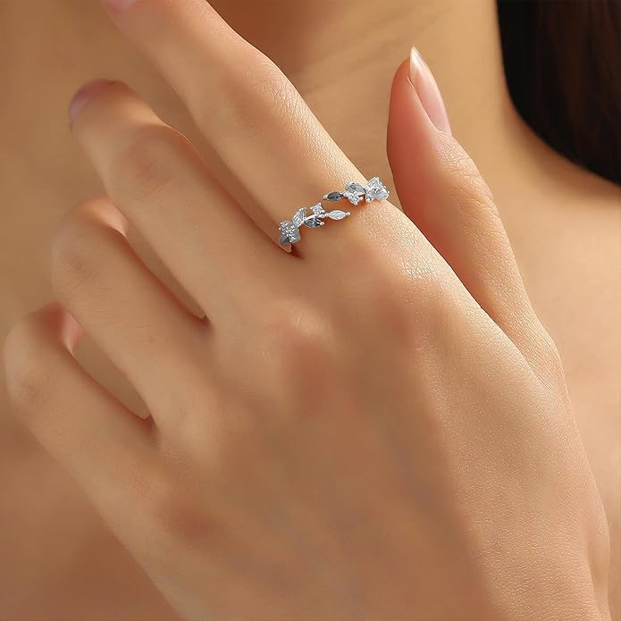 Sora Tuki Rings for Women Adjustable Leaf Ring Dainty Stackable Rings for Women Unique Purple Blue Red Green Ring for Women Trendy Jewelry
