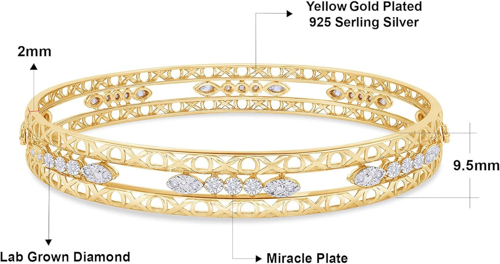 Bangle Bracelets for Women 0.25 Carat (ctw) Round Lab Grown Diamond Miracle Set 3-Row Cuff Bangle Bracelets In 14K Gold Over Sterling Silver Jewelry Gifts For Her Size-7.00 to 8.00 Inch