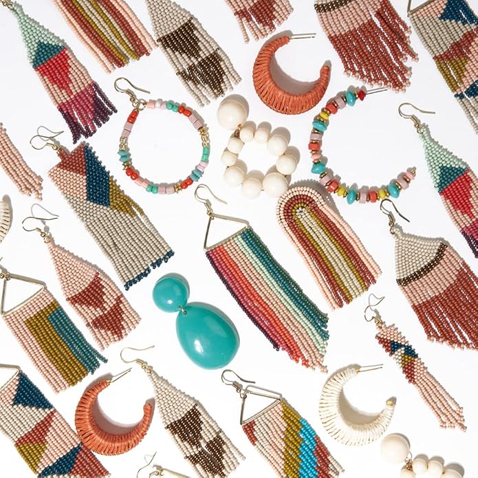 INK+ALLOY Beaded Earrings for Women Dangling, Emilie Seed Bead Long Fringe Statement Boho Earrings, Hypoallergenic Handmade Jewelry for the Modern Bohemian, 4.5-Inch