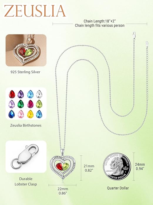 Valentine's Day Gifts for Wife 925 Sterling Silver Double Birthstone Pendant Necklaces I Love You for Always and Forever Necklace Anniversary Birthday Gifts for Wife Girlfriend Mom Her