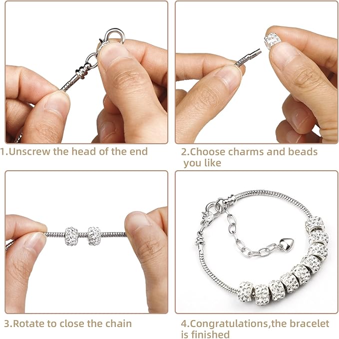 20PCS Snake Chain Charm Bracelet with Bracelet Helper Adjustable Snake Bracelet Chains with Lobster Clasp Extender Chain for Women DIY Jewelry Making Supplies