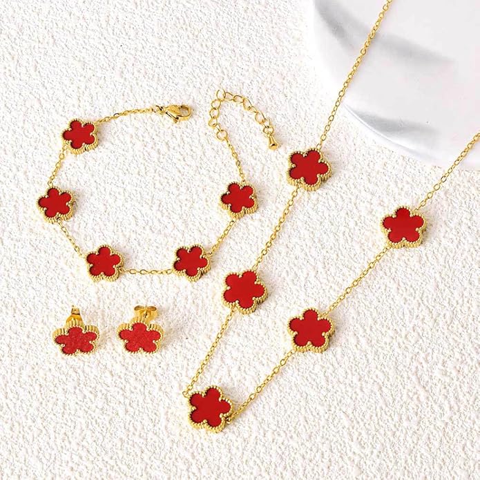 18K Gold-Plated Four Leaf Clover Bracelet for Women,Adjustable lucky Bracelet Set Jewelry Gift-Hypoallergenic Charm for Birthdays, Wellness & Daily Wear