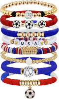 Game Day Bracelets for Women, Stackable Heishi Beaded Stretch Soccer Bracelet Soccer, World Soccer Cup Team Color Accessories & Outfits Jewelry, Soccers Dads Moms Coaches Fans Gifts