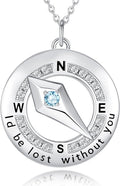 FANCIME Sterling Silver Compass Birthstone Necklaces Fine Jewelry Anniversary Birthday Gifts for Women Her Wife Mom