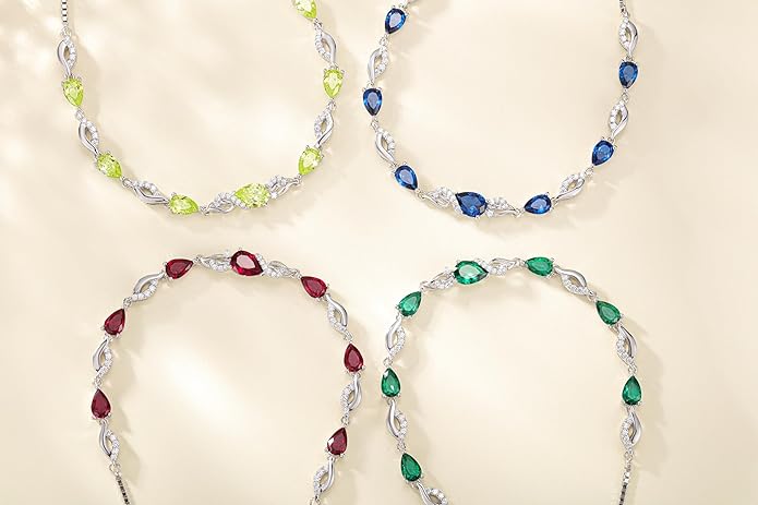 FANCIME Birthstone Teardrop Tennis Bracelet for Women, Sterling Silver 9x7mm main Gemstone Bolo Adjustable Chain Bracelet Fine Jewelry Birthday Gifts for Women Mom Wife Her