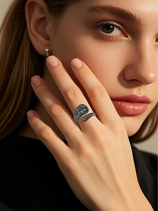 Midari Sun and Moon/Bee/Celtic/Life of Tree/Lotus Spoon Ring for Women 925 Sterling Silver Adjustable Ring Open Ring for Women Men Halloween Birthday Gift