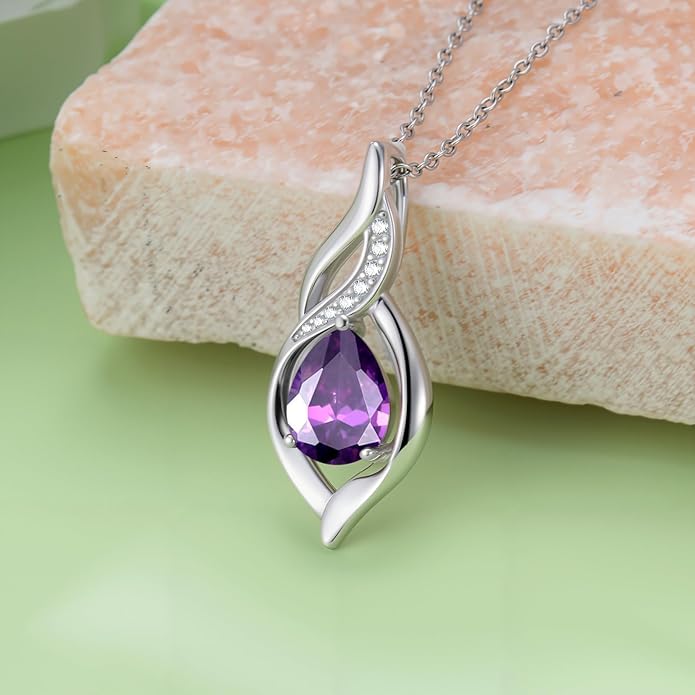 Birthstone Necklace for Women Infinity Necklaces 925 Sterling Silver Teardrop Love Birthday Jewelry Valentines Day Birthday Gifts for Her Mom Wife Girlfriend