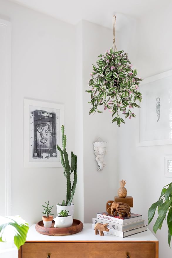 Briful Fake Hanging Plants 17.7" Faux Watermelon Peperomia Silk Plants - Image 5