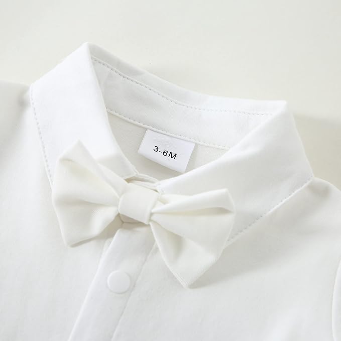 DISAUR Baby Boy Clothes Toddler Boy Outfits 4PCS Gentleman Dress Romper/Vest/Pants/Bow Tie Cotton Suit Sets