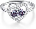 Iefil Adjustable Ring for Women - 925 Sterling Silver Double Birthstone Rings, Anniversary Birthday Gifts for Women Wife Her