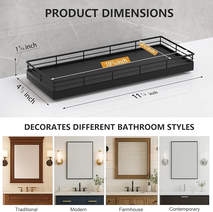 Bathroom Tray for Counter Top Organizer, Oak Wood Vanity Tray | Metal Frame for - Image 6
