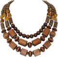 Coiris Layer Chunky Wood Beaded Necklace Exaggerated Statement Bead Collar Necklace Bib Necklaces