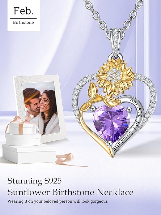 Valentine's Day Gifts for Wife 925 Sterling Silver Double Birthstone Pendant Necklaces I Love You for Always and Forever Necklace Anniversary Birthday Gifts for Wife Girlfriend Mom Her