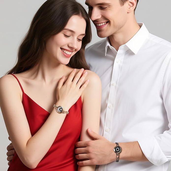 TOTWOO Long Distance Touch Bracelets for Couples, Smart Light & Vibration Love Jewelry, Long Distance Valentines Day Gifts for Him Her Women Men, One-to-One Bluetooth Pairing via App