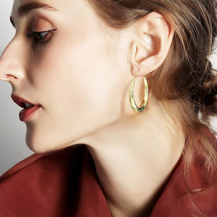 Silver Oval Hoop Earrings Hypoallergenic 14K Gold Plated Sterling Silver Lightweight Oval Hoop Earrings for Women Gilrs
