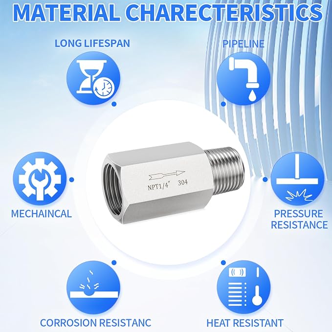 ChillWaves 304 Stainless Steel In-Line Siamese Check Valve 1/4" NPT Male x 1/4" - Image 5