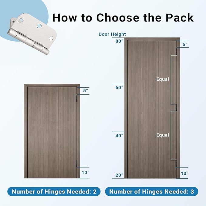 KNOBWELL Brushed Nickel Door Hinges, 3.5" Exterior Door Hinges, 3 Pack | 3.5" x - Image 6