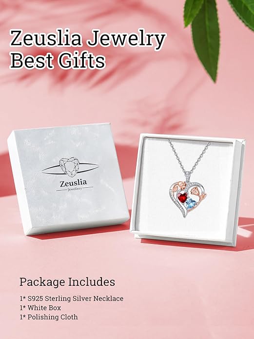 Valentine's Day Gifts for Wife 925 Sterling Silver Double Birthstone Pendant Necklaces I Love You for Always and Forever Necklace Anniversary Birthday Gifts for Wife Girlfriend Mom Her