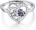 Iefil Adjustable Ring for Women - 925 Sterling Silver Double Birthstone Rings, Anniversary Birthday Gifts for Women Wife Her