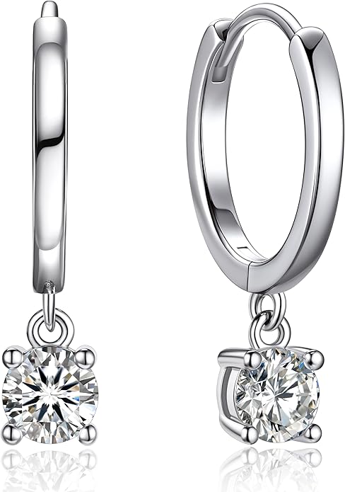 MomentWish Dangle Earrings for Women-925 Sterling Silver Moissanite Earring, Women's Gift for Valentine Birthday, D Color VVS1 Dancing Moissanite Hoops
