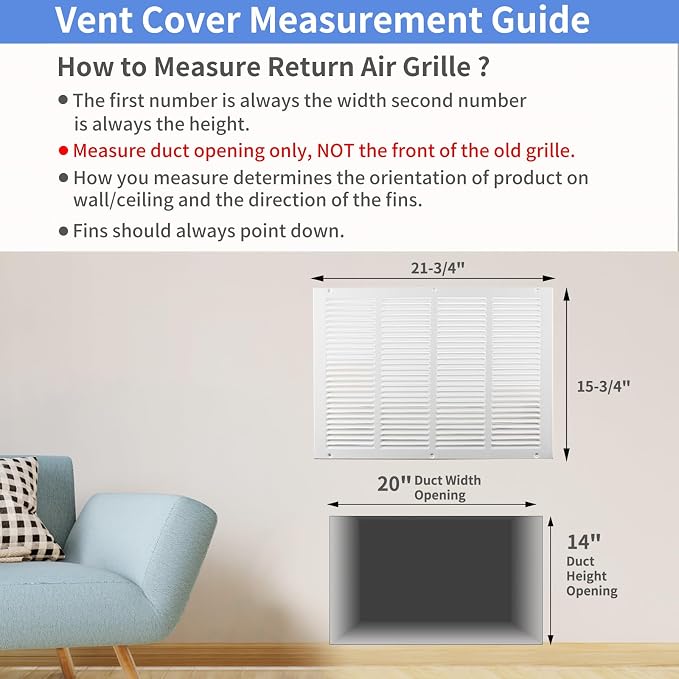 Howeall 20"W x 14"H Steel Return Air Grille, Air Return Vent Cover - Image 5