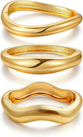 3 Pcs Gold Bangle Bracelets for Women Trendy Chunky Cuff Bracelet Silver Irregular Statement Stackable Bangle Bracelet Minimalist Cuff Jewelry for Women Gifts
