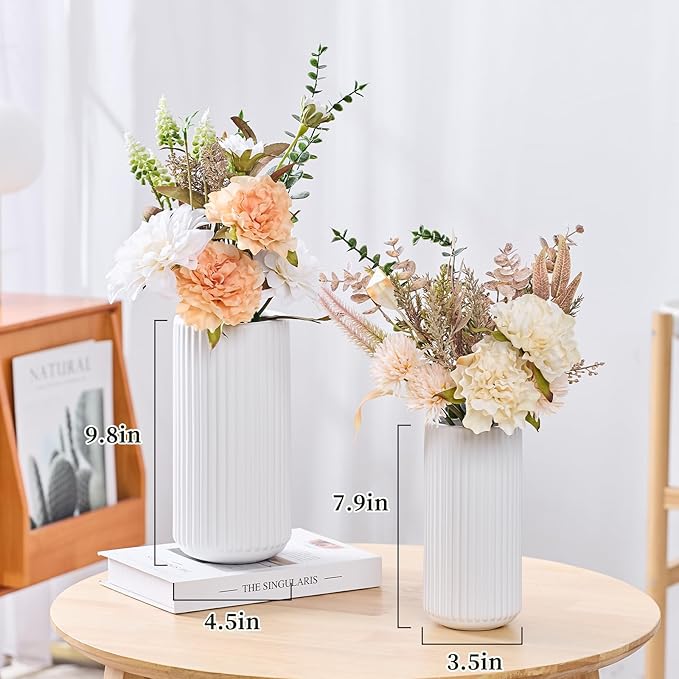White Ceramic Flower Vase for Pampas Grass, 8 inch Small Decorative Centerpiece - Image 3