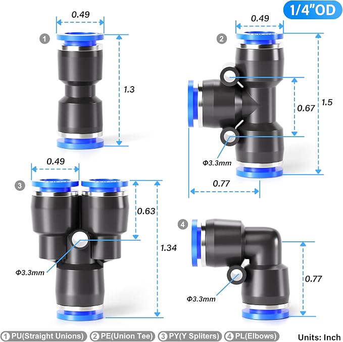 TAILONZ PNEUMATIC 1/4 Inch od Push to Connect Fittings Pneumatic Fittings Kit 2 - Image 2