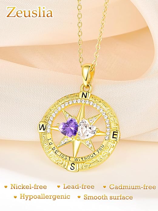 Valentine's Day Gifts for Wife 925 Sterling Silver Double Birthstone Pendant Necklaces I Love You for Always and Forever Necklace Anniversary Birthday Gifts for Wife Girlfriend Mom Her