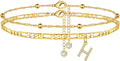 Ursteel Ankle Bracelets for Women, 14K Gold Plated Dainty Layered Chain CZ Initial Anklets Summer Jewelry Gifts for Women