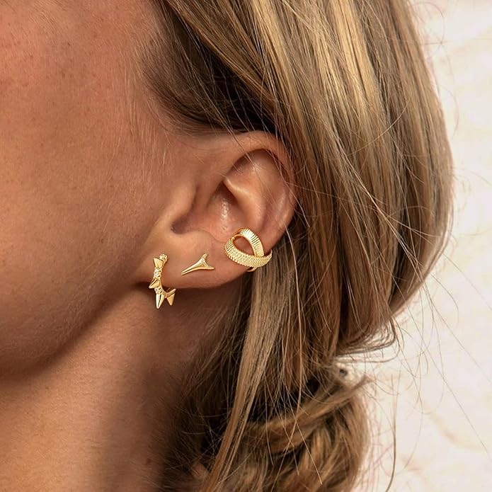 MYEARS Women Earrings Gold Huggie Hoop Ear Stud Cuff 14K Small Simple Hypoallergenic Everyday Jewelry