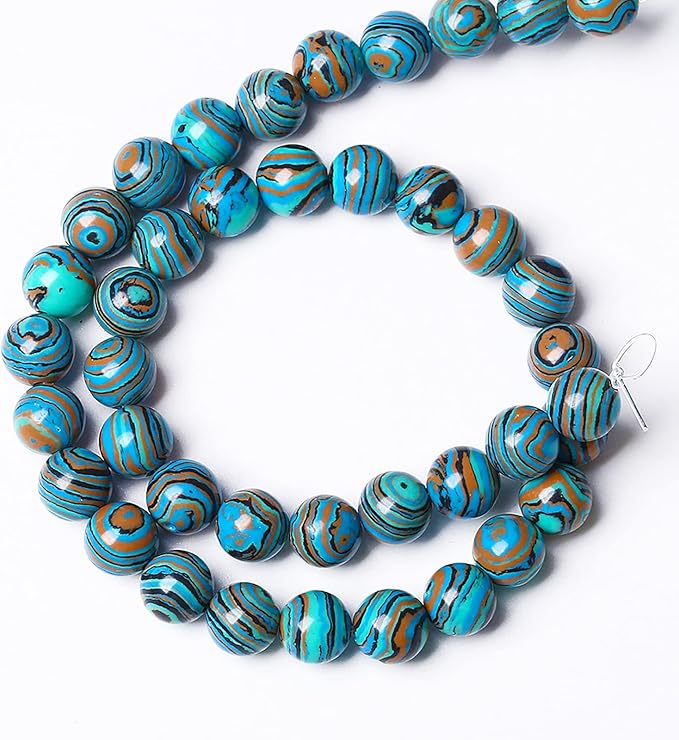 72PCS 10mm Blue Malachite Stone Beads Round Loose Gemstone Beads for Jewelry Making DIY Bracelet Necklace 32" 2 Strand,Energy Stone Healing Power