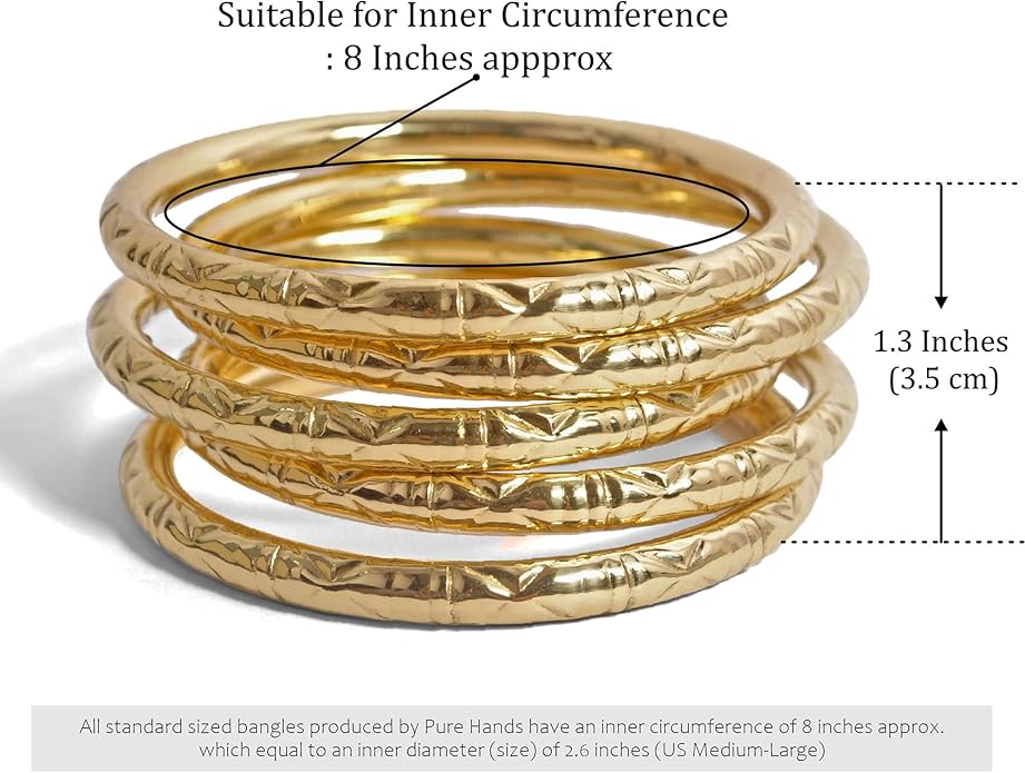 Pure Hands Handmade Brass Pipe Bangle Set – Embossed Round Bangles in Golden Finish with Abstract Design – Tarnish Resistant PU Coated – Sine qua non Collection Jewelry