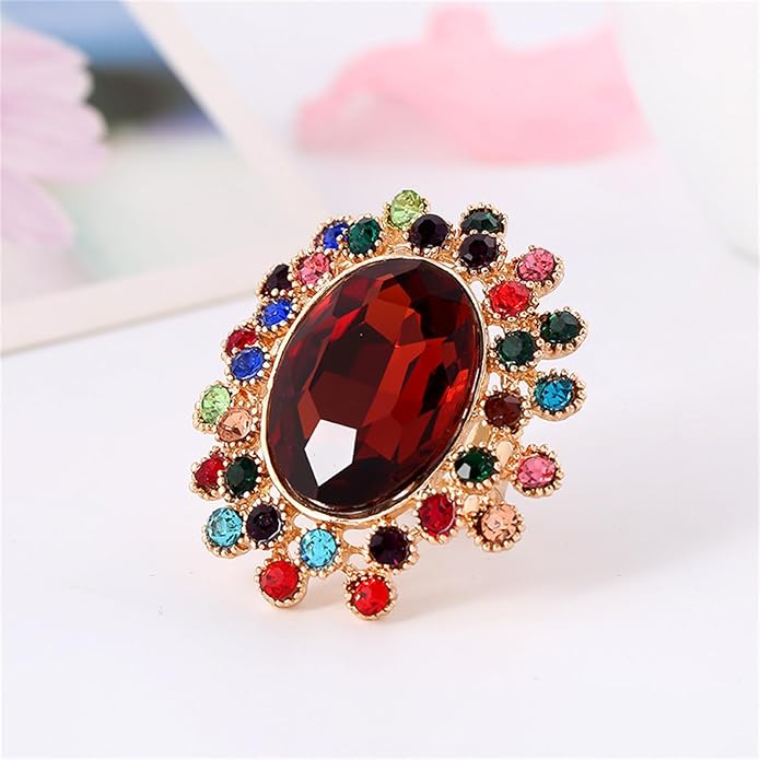PINK TOWN Vintage Rhinestone Glass Finger Rings,Fashion Crystal Adjustable Open Wrap Knuckle Ring Boho Big Oval Stackable Rings Statement Ring Engagement Wedding Cocktail Party Rings Jewelry