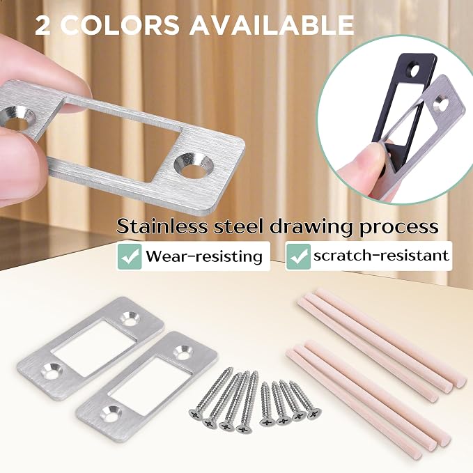 2 Pk Upgrade Large Hole Deadbolt Restorer Strike Plates, Stainless Steel Round - Image 5