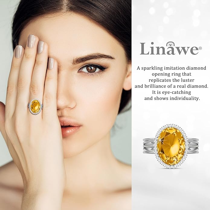 Linawe Birthstone Chunky Adjustable Rings for Women, Gold/Silver/Rose Gold Statement Rings, Imitation Diamond Fake Gemstone Crystal Cocktail Ring, Cubic Zirconia Costume Jewelry