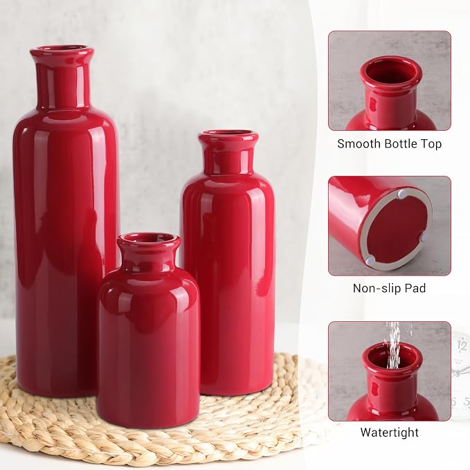 Small Ceramic Vase Set of 3, Boho Modern Flower Vase Room Decor, Farmhouse Decor - Image 5