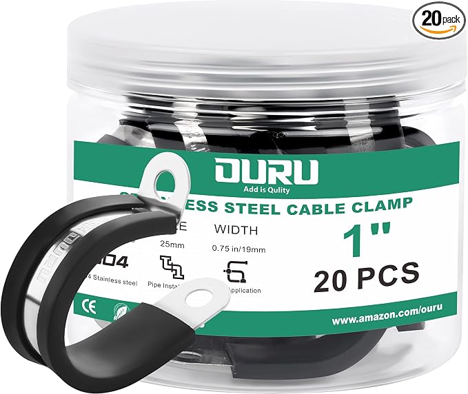 OURU 1 Inch Cable Clamps, Rubber Coated Insulated Clamps, 25mm | 304 Stainless by OURU