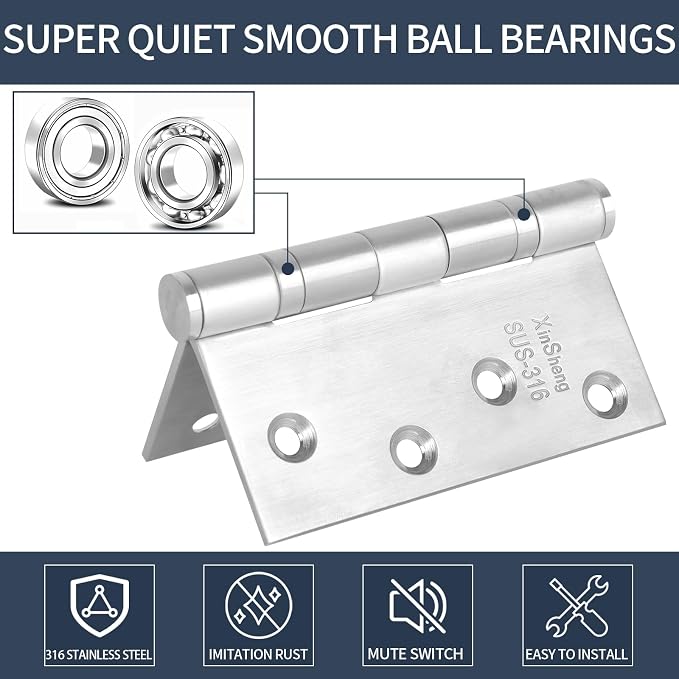 4" 316 Marine Grade Door Hinges XINSheng Heavy Duty Exterior 3 Pack | Ball - Image 4