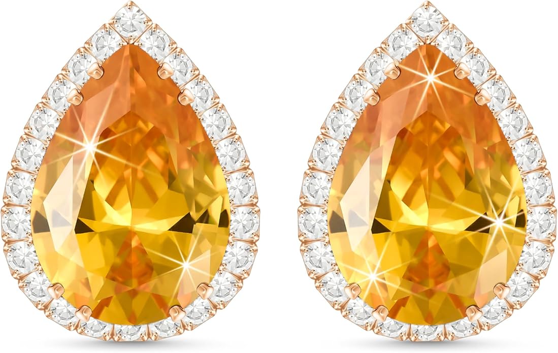 Linawe Women Stud Earrings, Teardrop Diamond Moissanite Cubic Zirconia Earrings Studs Rhinestone Jewelry Gold/Silver/Rose Gold