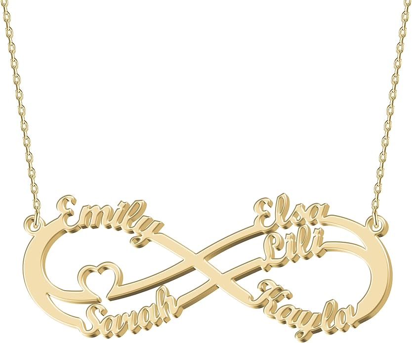 Personalized Gold Infinity Name Necklace with Heart Beautiful Arrow Anchor Compass Mountain Constellation Forever Love Pendant Jewelry Best Birthday Gift Ideas for Women Girls Mother Daughter Friendship