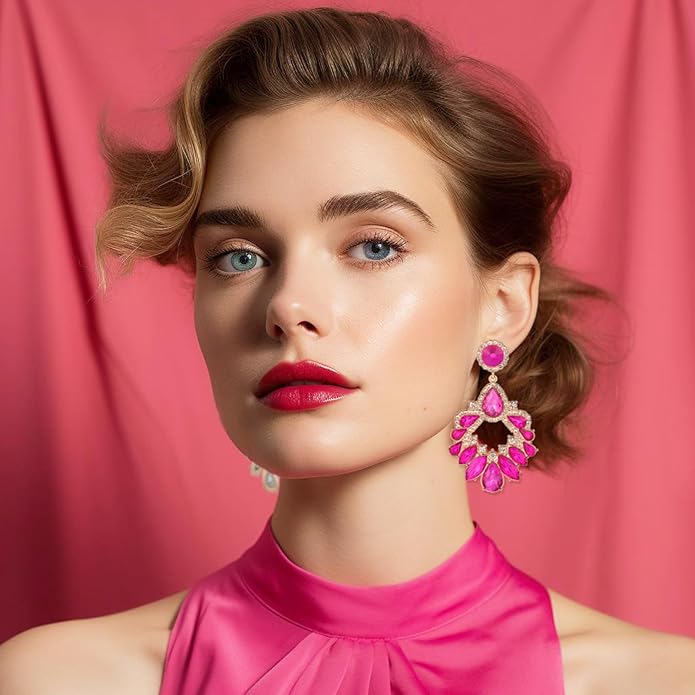 Fashion Rhinestone Statement Drop Dangle Earrings Large Colorful Crystal Chandelier Earrings for Women Bridal Wedding Party Prom