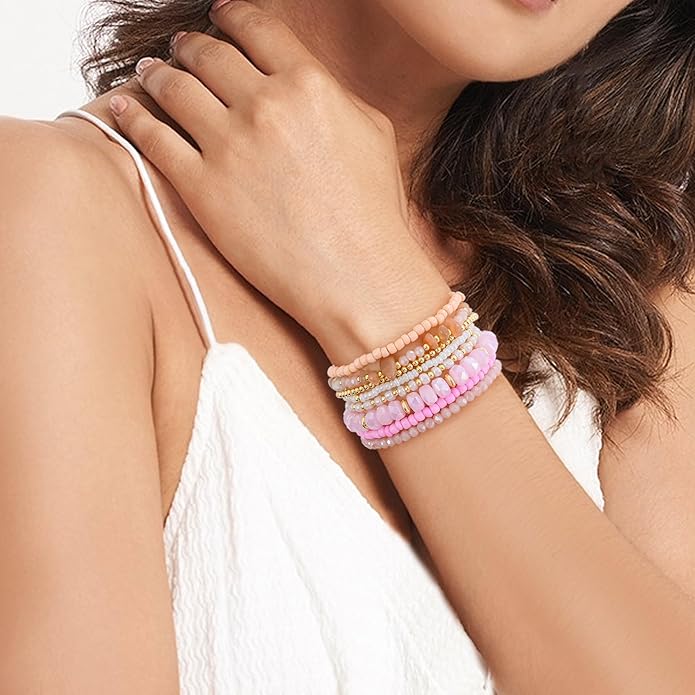 Heishi Beaded Stretch Bracelets for Women Stackable Polymer Clay Beads Bracelets Friendship Boho Summer Beach Bracelet Jewelry Set