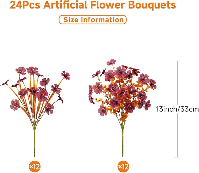Alupssuc 24 Bundles Artificial Fall Flowers, UV Resistant Faux Mums Porch | - Image 2