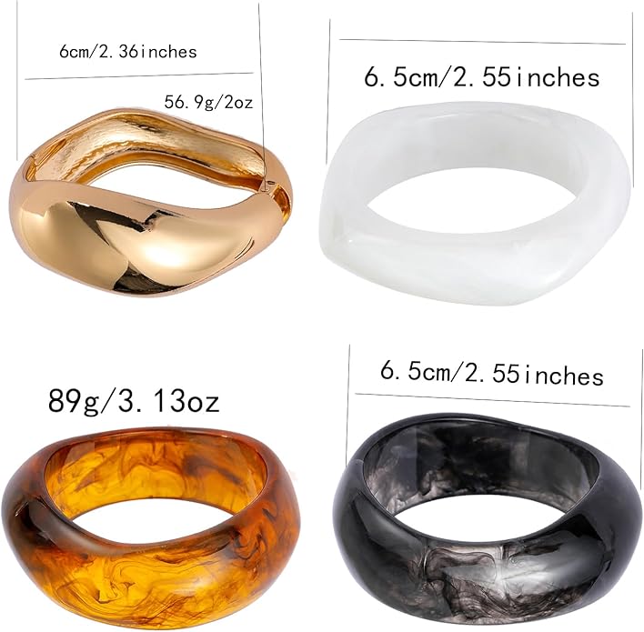 4Pcs Chunky Bangle Bracelets for Women Stackable Colorful Acrylic Gold Bangle Set Irregular Geometric Vintage Bracelets Statement Jewelry