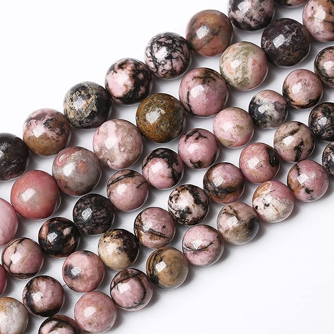 12mm 32pcs Natural Black Lace Rhodonite Beads Healing Power Stones Round Loose Gemstone Beads for Jewelry Making DIY Bracelet Necklace 15"