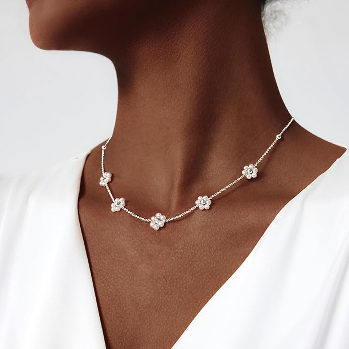 Zeffy Pearl Necklace 4MM/6MM/8MM Dainty Round Imitation Pearl Choker Necklace Wedding Pearl Necklace Delicate Jewelry for Women Simple Bridesmaid Jewelry Gifts